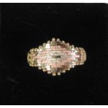14K THREE COLOUR GOLD RING the diamond shaped top of mesh pattern, fine bead edges to the top, 5