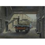 JOHN L CHAPMAN (b.1946) GOUACHE DRAWING 'Unloading at Abbey Corn Mill, Whalley' Signed lower left,