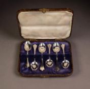 GEORGE V CASED SET OF SIX TREFID TOP SILVER COFFEE SPOONS, initialled W, Sheffield 1925, 1.4oz