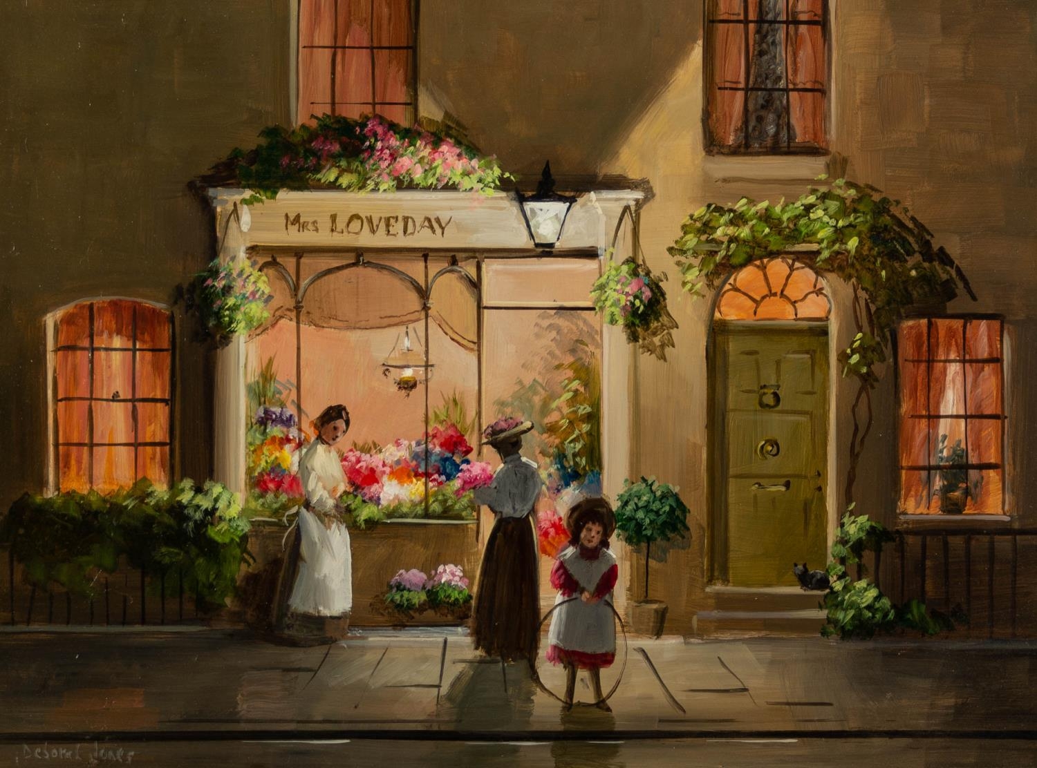 DEBORAH JONES (1921-2012) OIL ON BOARD Mrs Loveday?s Flower Shop Signed 11 ½? x 15 ½? (29.2cm x 39.