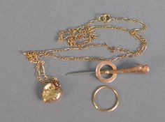 SMALL 9ct GOLD ENGRAVED HEART SHAPED PENDANT (as found) and FINE CHAIN NECKLACE of long and short