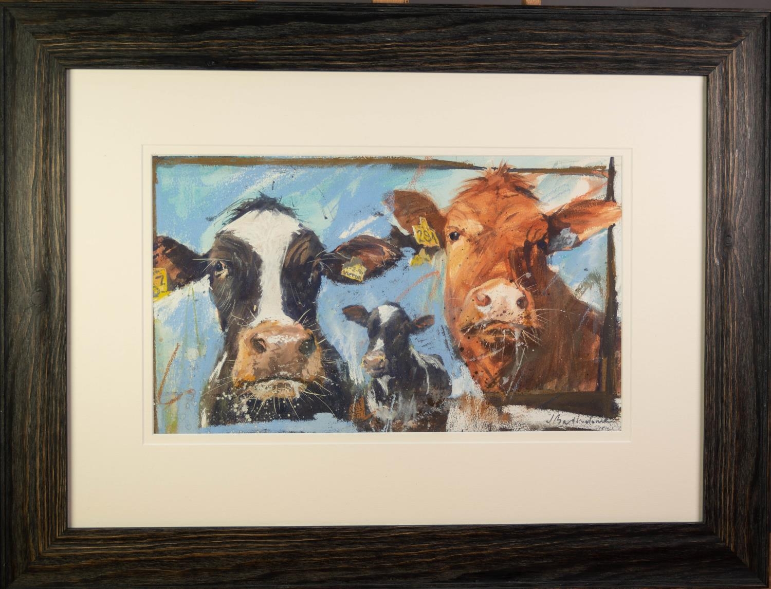 JAMES BARTHOLEMEW (b.1970) MIXED MEDIA ON PAPER Three cows Signed 10 ½? x 18? (26.7cm x 45.7cm) - Image 2 of 2