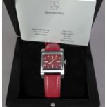 LADY'S 'MERCEDES-BENZ COLLECTION' MID-SIZE QUARTZ WRISTWATCH, with stainless steel case, maroon