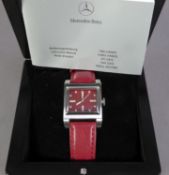 LADY'S 'MERCEDES-BENZ COLLECTION' MID-SIZE QUARTZ WRISTWATCH, with stainless steel case, maroon