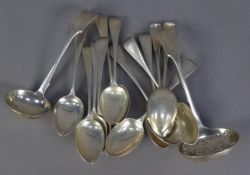 A SET OF 12 LATE VICTORIAN TEASPOONS, London 1885, also a WILLIAM IV SILVER Fiddle pattern SUGAR