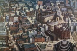 UNATTRIBUTED (circa 1960?s/70?s) COLOUR PRINT Arial view of Manchester Unsigned 16? x 24? (40.6cm