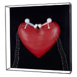 DOUG HYDE (b.1972) WALL MOUNTED MIXED MEDIA SCULPTURE IN CLEAR PERSPEX CASE ?High on Love? 23 ½? x