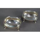 MATCHED PAIR OF LATE NINETEENTH AND EARLY TWENTIETH CENTURY GEORGIAN STYLE SILVER OPEN SALTS, each