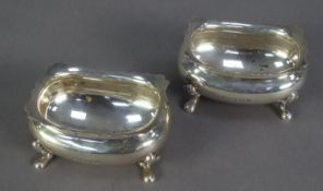 MATCHED PAIR OF LATE NINETEENTH AND EARLY TWENTIETH CENTURY GEORGIAN STYLE SILVER OPEN SALTS, each