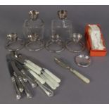 SMALL MIXED LOT OF ELECTROPLATE, to include: SET OF SIX PATENT BREVETE EGG CUPS BY HUKIN & HEATH,