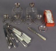 SMALL MIXED LOT OF ELECTROPLATE, to include: SET OF SIX PATENT BREVETE EGG CUPS BY HUKIN & HEATH,