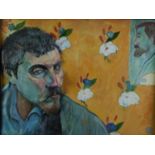 PAUL JOHN GRUNDY (MODERN) PAINTED COMPOSITION RELIEF SCULPTURE After Paul Gauguin with his self-