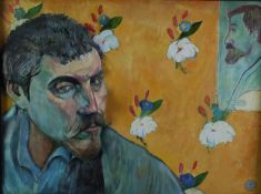 PAUL JOHN GRUNDY (MODERN) PAINTED COMPOSITION RELIEF SCULPTURE After Paul Gauguin with his self-