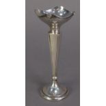 GEORGE V WEIGHTED SILVER TRUMPET VASE, with quatrefoil cupped top, tapering, panelled stem and