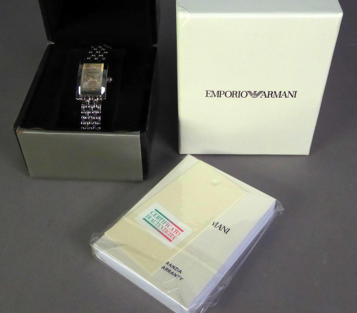 BOXED EMPORIO ARMANI WHITE METAL LADY'S QUARTZ BRACELET WRISTWATCH with certificate, as new - Image 2 of 2