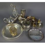 MIXED LOT OF ELECTROPLATE, to include: TEAPOT, SUGAR AND CREAM SET, TOAST RACK, WAITER, initialled