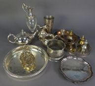 MIXED LOT OF ELECTROPLATE, to include: TEAPOT, SUGAR AND CREAM SET, TOAST RACK, WAITER, initialled