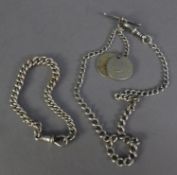 SILVER CHAIN BRACELET with graduated curb pattern links and swivel clip as a clasp and a SILVER