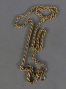9ct GOLD ROPE CHAIN NECKLACE, with ring clasp, 18" long, 4.3gms