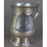 EDWARD II GEORGIAN STYLE SILVER PRESENTATION PINT TANKARD, of footed baluster form with acanthus