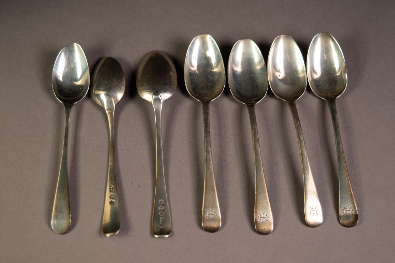 GEORGE III SET OF FIVE EARLY ENGLISH PATTERN SILVER TEASPOONS, London 1808, together with a - Image 3 of 3