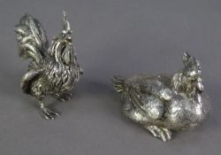 Two 20th century Continental .925 stamped silver models of a cockerel and a hen, 4oz gross