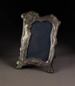 MODERN EMBOSSED SILVER FRONTED DESK TOP PHOTOGRAPH FRAME, with Art Nouveau female figure and plush