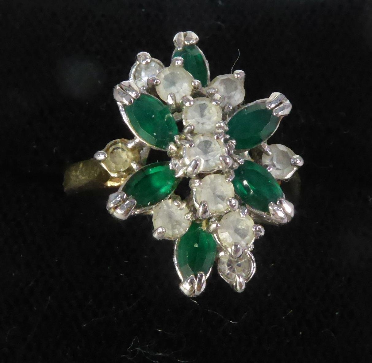 COCKTAIL RING set with green and white stones and another RING (2)