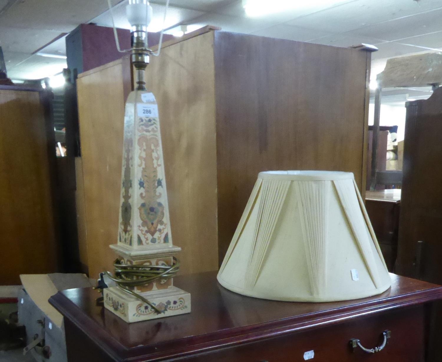 A LARGE COLUMN TABLE LAMP AND SHADE, A MODERN ANODISED METAL UPLIGHTER STANDARD LAMP, WITH