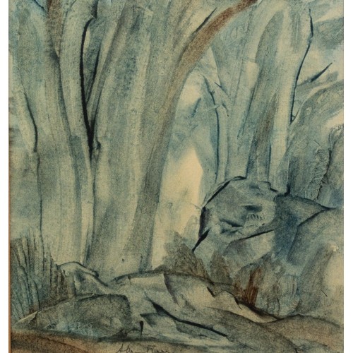 ALAN FREER (b.1926) MIXED MEDIA ON PAPER Wooded clearing Signed 7 ½? x 7 ½? (19cm x 19cm)
