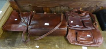 FOUR BRIDGE STRESSED BROWN LEATHER BAGS - VIZ THE BRIDGE BUCKET BAG (26cm x 29cm) INNER ZIP