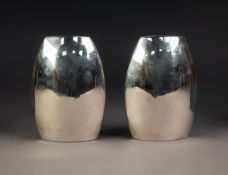 STYLISH PAIR OF MODERN ELECTROPLATED VASES, each of elliptical form, 6 ¼? (15.9cm) high,