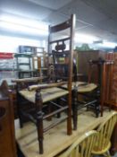 NINETEENTH CENTURY ELM, OAK AND FRUITWOOD HIGH BACKED ELBOW CHAIR with turned and tablet panels to