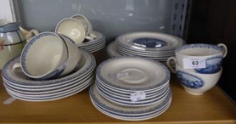 THIRTY FIVE PIECE ROYAL CAULDON ?SENARIO? PATTERN BLUE AND WHITE POTTERY PART DINNER AND TEA