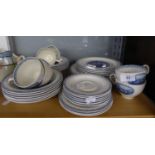 THIRTY FIVE PIECE ROYAL CAULDON ?SENARIO? PATTERN BLUE AND WHITE POTTERY PART DINNER AND TEA