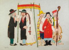 JOVAN OBICAN (1918-1986) WATERCOLOUR DRAWING Jewish Wedding with bride and groom beneath a chuppah