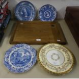 AN OAK GEORGE VI/ELIZABETH CORONATION COMMEMORATIVE TEA TRAY; AN AMATEUR OIL PAINTING, SIGNED B.