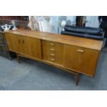G-PLAN TEAK SIDEBOARD, HAVING TWO CUPBOARD DOORS, FOUR DRAWERS AND DRINKS SECTION WITH SHAPED