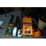 A VAX POWER-WASH COMPLETE, WITH ACCESSORIES, NETA MAINS ELECTRIC HEDGE TRIMMER AND A BLACK AND