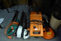 A VAX POWER-WASH COMPLETE, WITH ACCESSORIES, NETA MAINS ELECTRIC HEDGE TRIMMER AND A BLACK AND