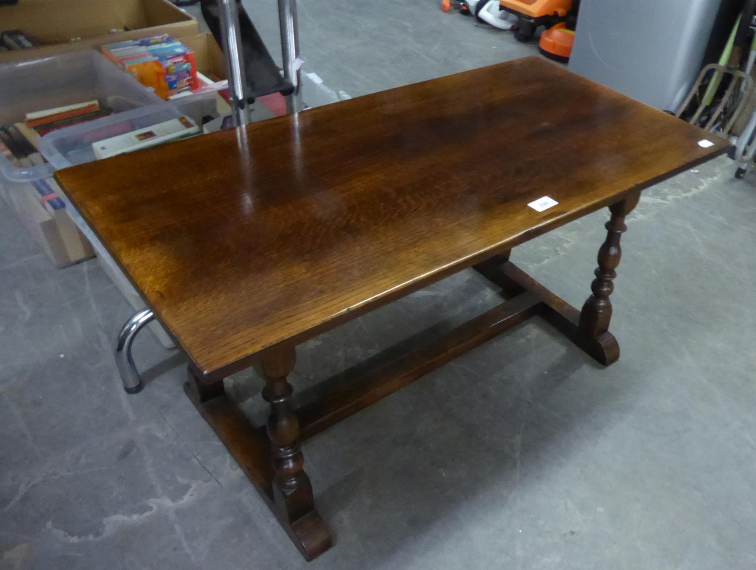 OAK RECTANGULAR COFFEE TABLE ON FOUR BALUSTER SUPPORTS