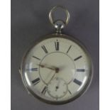 VICTORIAN SILVER OPEN FACED POCKET WATCH with key wind movement, two part white roman dial with