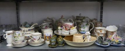 VICTORIAN AND LATER CHINA AND POTTERY TO INCLUDE; VICTORIAN FLORAL PATTERN TEA SET, NOW SUFFICIENT