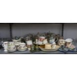 VICTORIAN AND LATER CHINA AND POTTERY TO INCLUDE; VICTORIAN FLORAL PATTERN TEA SET, NOW SUFFICIENT