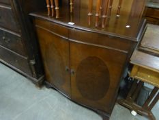 A MAHOGANY TWO DOOR TELEVISION CABINET; A SMALL OLD STYLE TELEVISION AND A HUMAX VIDEO CASSETTE