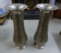 A PAIR OF WHITE METAL VASES