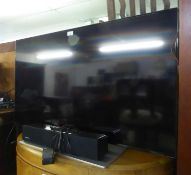 SAMSUNG 46? FLAT SCREEN TELEVISION; ORBIT SOUND BAR AND REMOTE LOUDSPEAKER