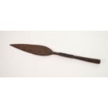 AGED CAST METAL SPEARHEAD, with oblong crosshatched panels to the socket, 12 ¾? (32.3cm) long