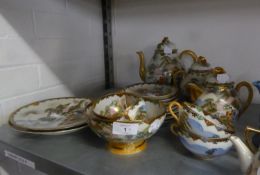 JAPANESE EGGSHELL PORCELAIN PART TEASET, ORIGINALLY FOR SIX PERSONS, 17 PIECES, PAINTED WITH FIGURES