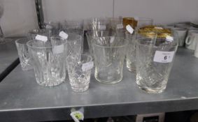 EIGHT, PROBABLY EDINBURGH, CUT CRYSTAL TUMBLERS AND A TOT GLASS PLUS TEN VARIOUS CUT GLASS TUMBLERS;